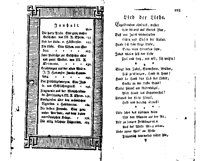 die einsiedlerinn aus den alpen 1794 II. band 6. heft - inhalt, p 225