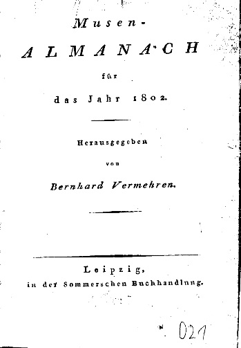 vermehren musen-almanach 1802 - bandtitel